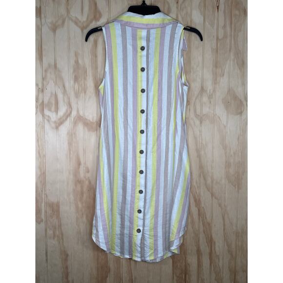Boho Chic Linen Nylon Blend Striped Dress with Side Pockets – Size XS - Picture 2 of 7